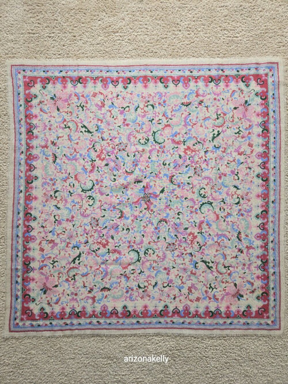 NWOT Wool Square Scarf from Japan Pastels With Silver Detailing - Picture 11 of 11